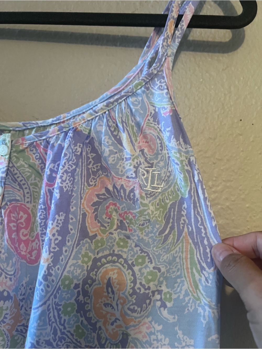 Lauren Ralph Lauren Double Strap Button V-Neck Gown Blue Paisley Size Medium M - Picture 4 of 6
